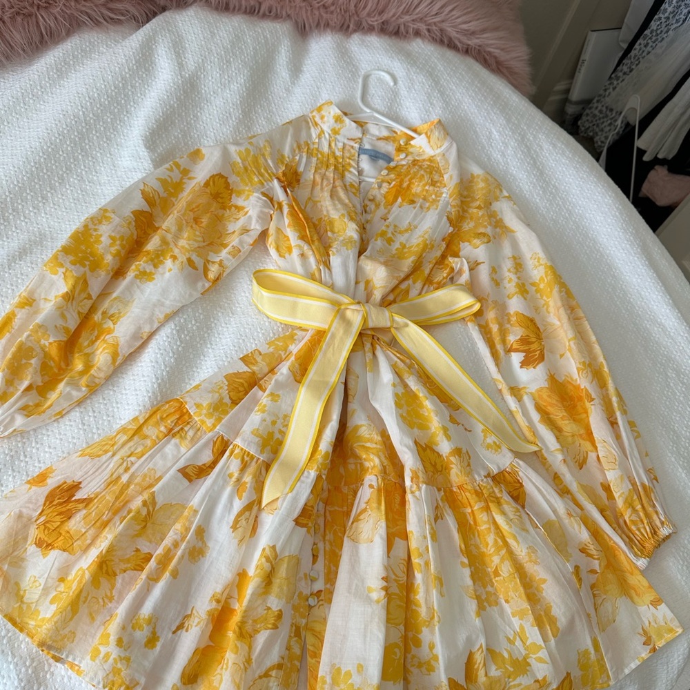 Antonio Melanina Floral Yellow and White Dress with Bow